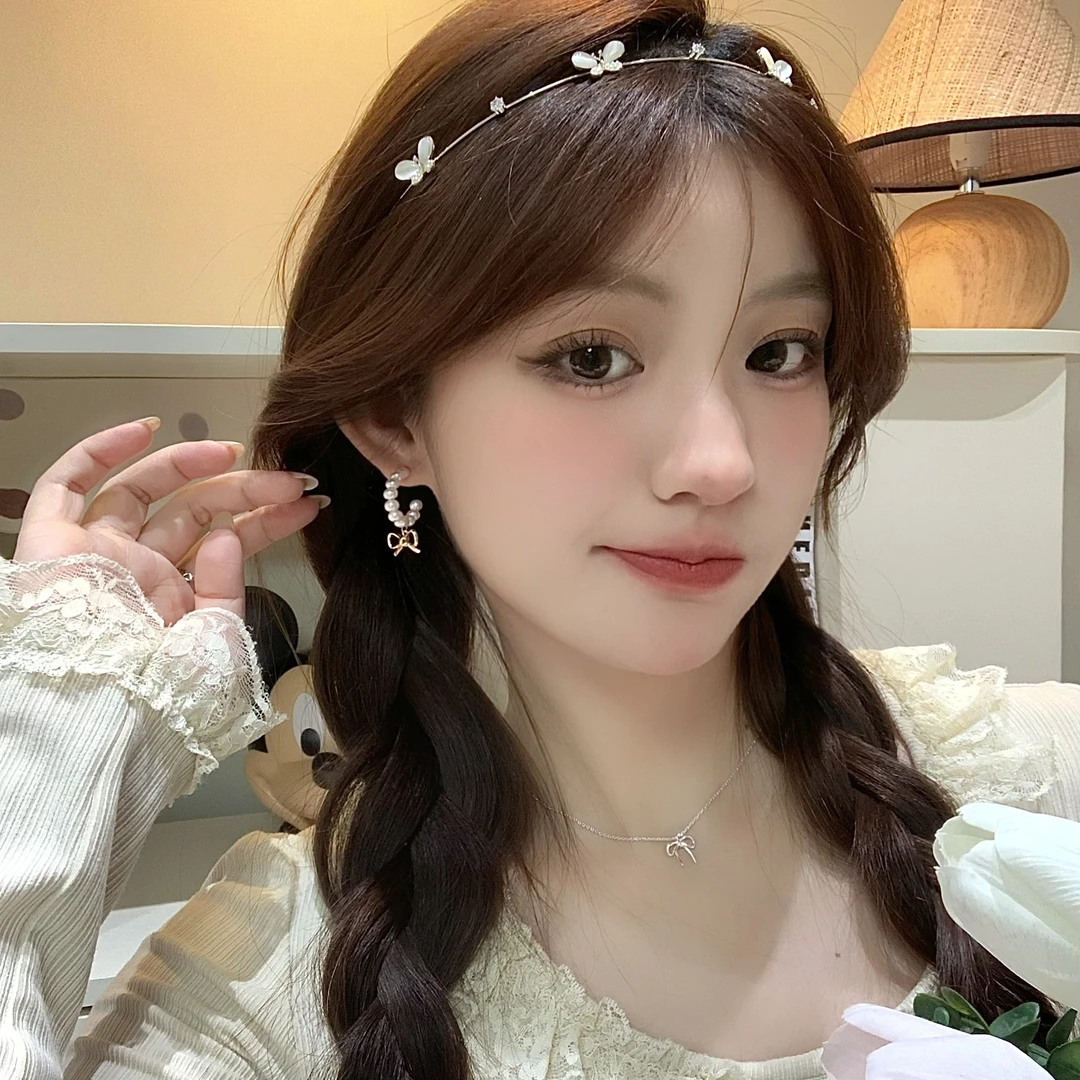 FULL GIRLISH耳环00648蝴蝶结珠珠复古法式耳饰