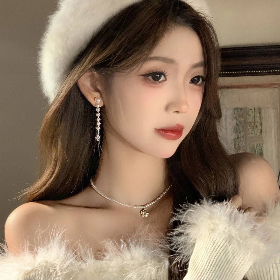 FULL GIRLISH耳环00831百搭珠珠水滴流苏耳饰