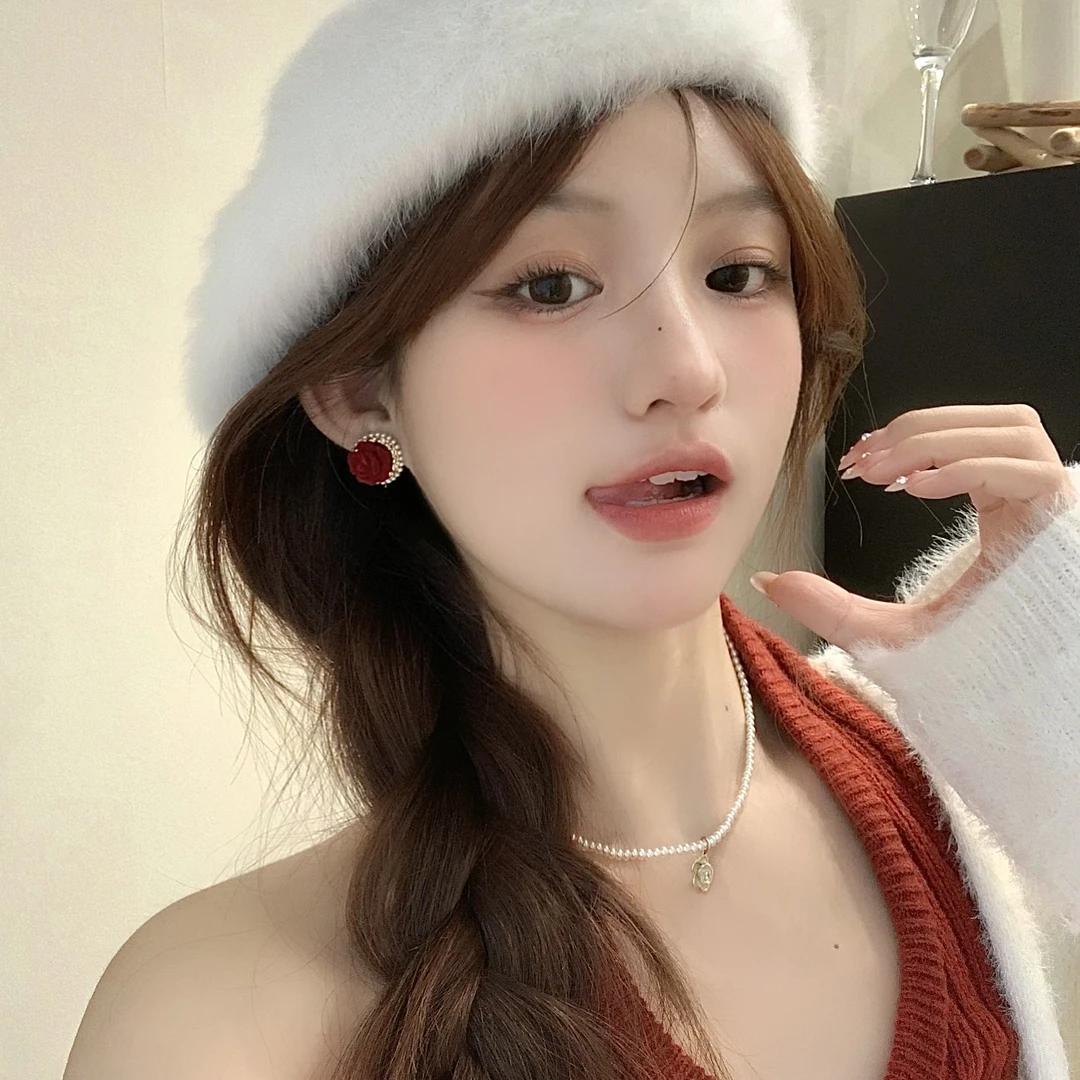 FULL GIRLISH耳环00944红色花朵珠珠秋冬女