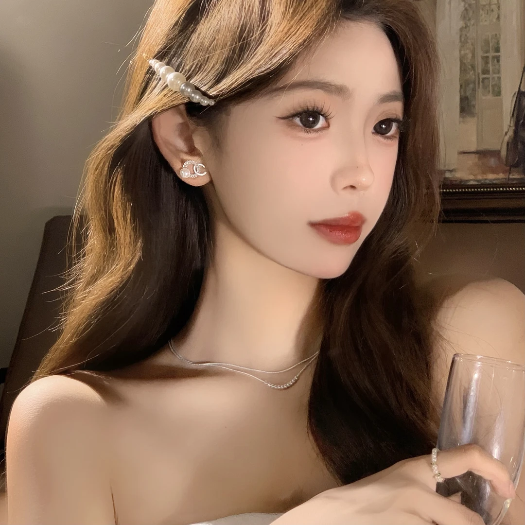 FULL GIRLISH耳环00776交叉气质轻奢珠珠耳饰