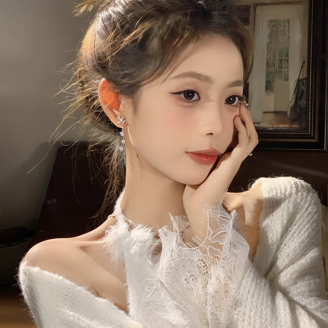 FULL GIRLISH耳环00913花朵珠珠流苏仙气耳饰