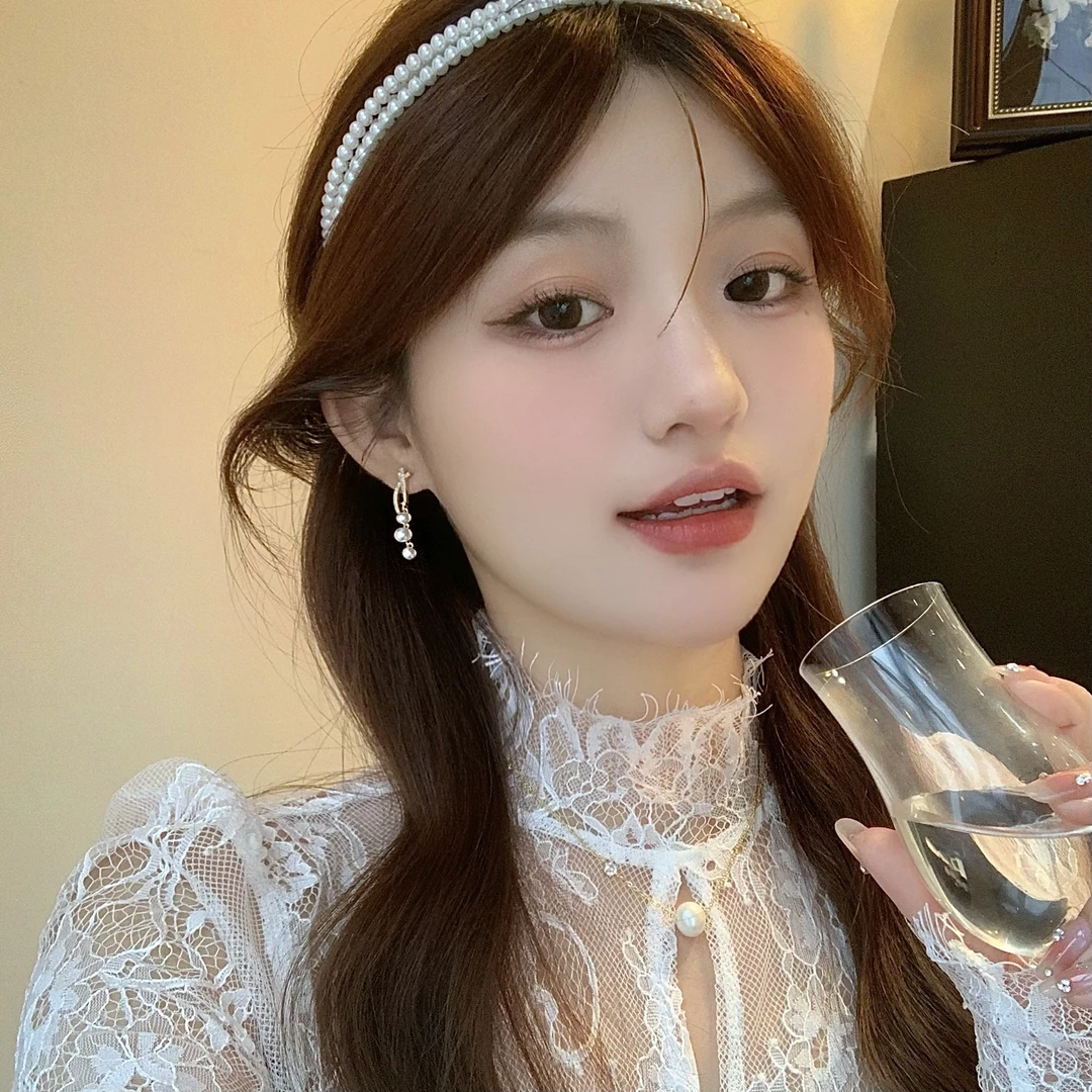 FULL GIRLISH耳环00846交叉轻奢珠珠满镶耳饰