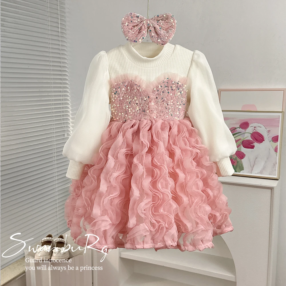 【Y.e5741】2023秋冬长袖加绒儿童连衣裙甜美女童洋气亮片连衣裙