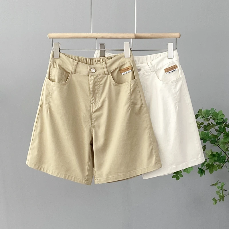 高腰a字五分短裤女夏季大码百搭时尚阔腿薄款外穿弹力工装休闲裤