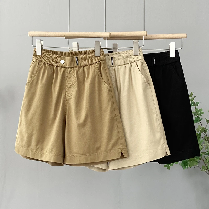 五分短裤女2024夏季薄款纯色宽松大码高腰显瘦百搭a字工装休闲裤