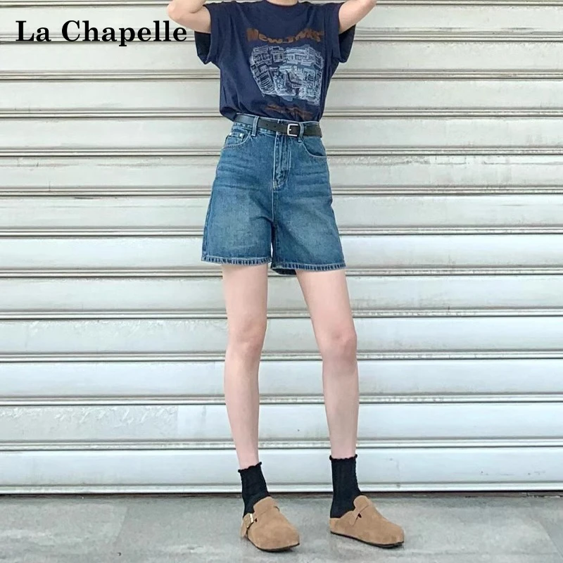 La Chapelle/拉夏贝尔复古牛仔短裤女2024年小个子显瘦百搭五分裤