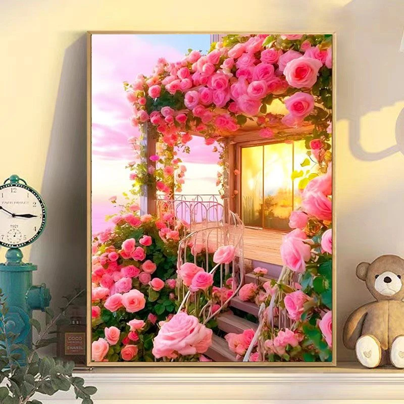 蔷薇小院十字绣2025新款绣客厅卧室餐厅植物花卉简单新手工自己绣