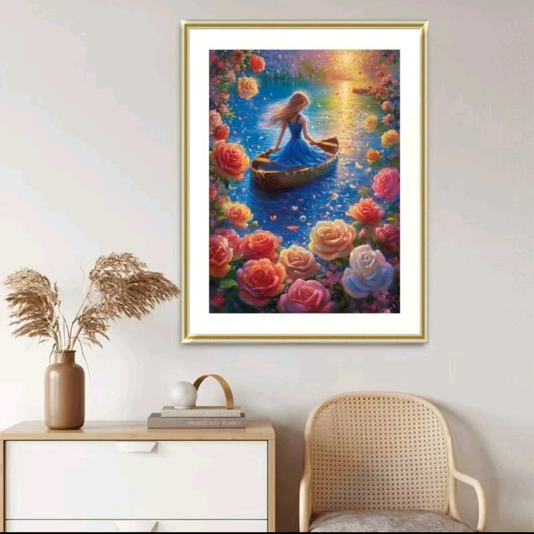 玫瑰花卉女孩十字绣2025新款绣竖版客厅卧室房间满绣41色无勾边