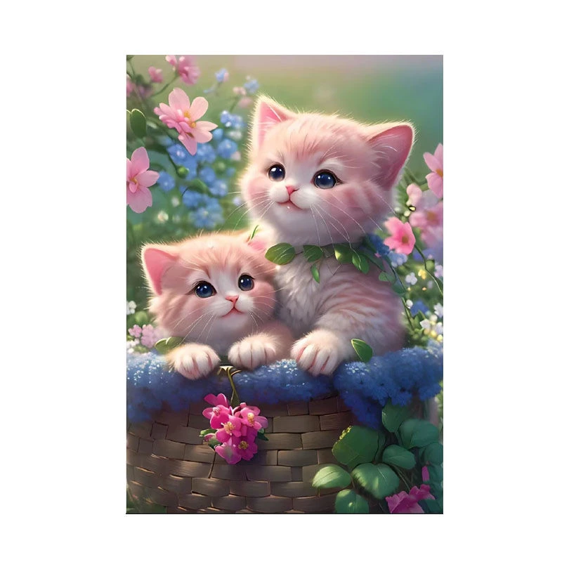 花篮猫咪十字绣新款线绣客厅卧室满绣刺绣手工卡通动物自绣可爱