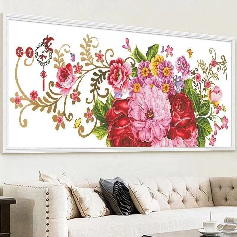 家和富贵牡丹花十字绣新款客厅富贵牡丹大幅花卉中式简单好绣刺绣