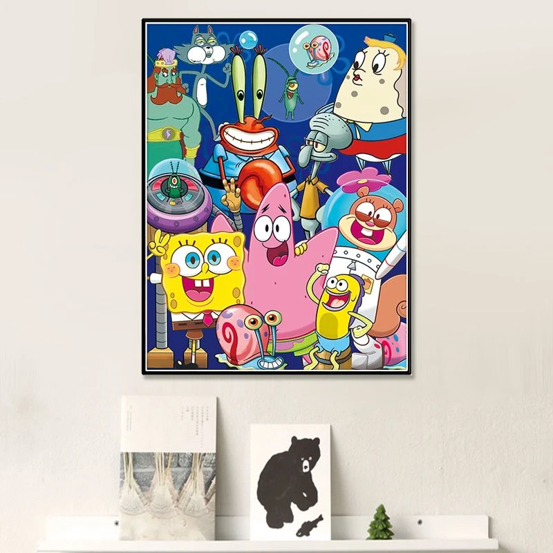 海绵宝宝十字绣新款线绣客厅儿童房卡通动漫满绣简单刺绣手工简单