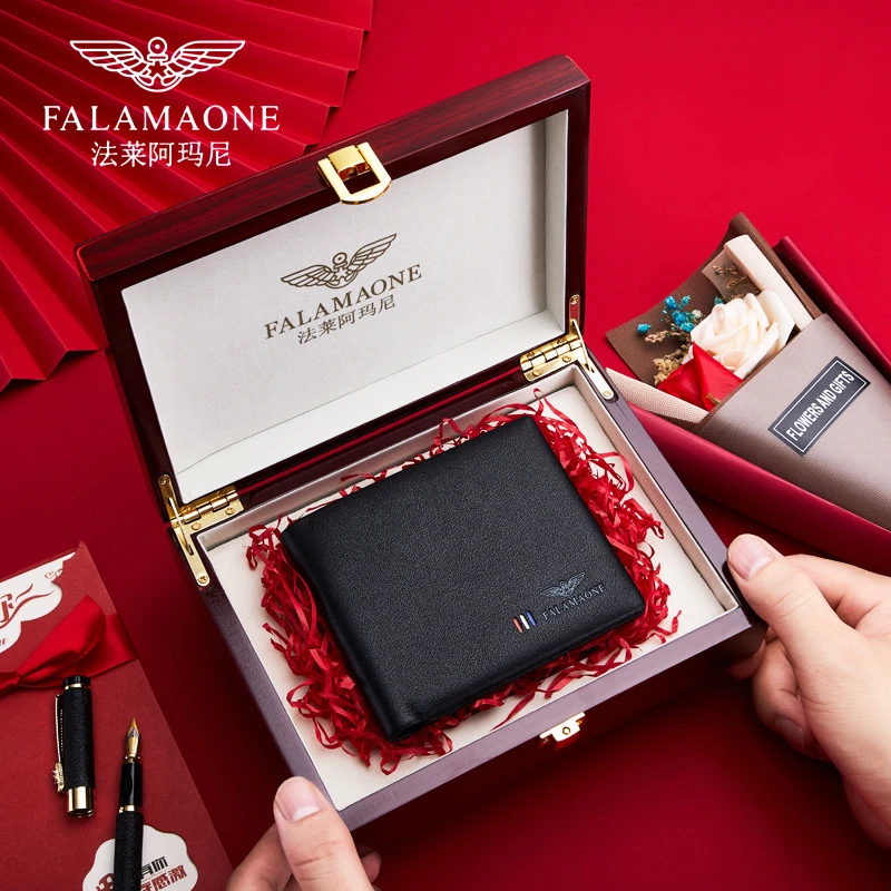 法莱阿玛尼钱包男士真皮时尚优雅风短款钱夹头层牛皮真皮夹送礼物