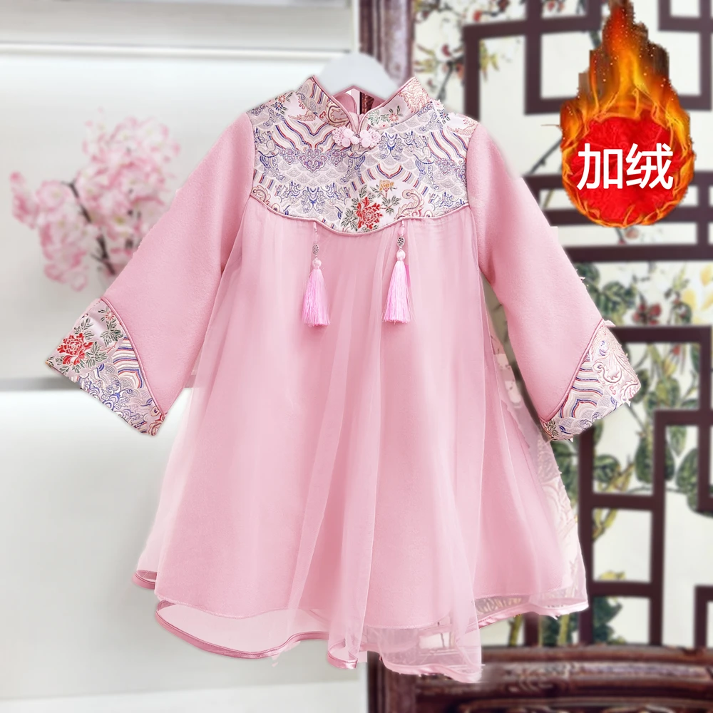 女童连衣裙中国风改良旗袍【W339】妮子女童唐装汉服连衣裙中国红