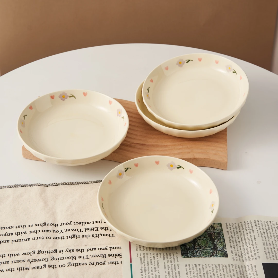 【2个装/4个装】7寸/8寸深盘奶油风紫藤花家用碗盘套装陶瓷餐具深盘