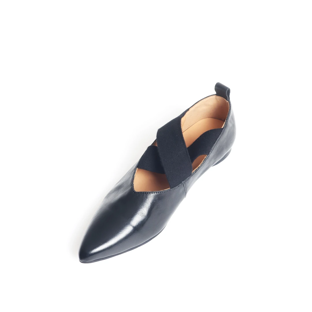 手工头层牛皮复古交叉绑带平底中跟尖头芭蕾舞鞋浅口单鞋6301-1