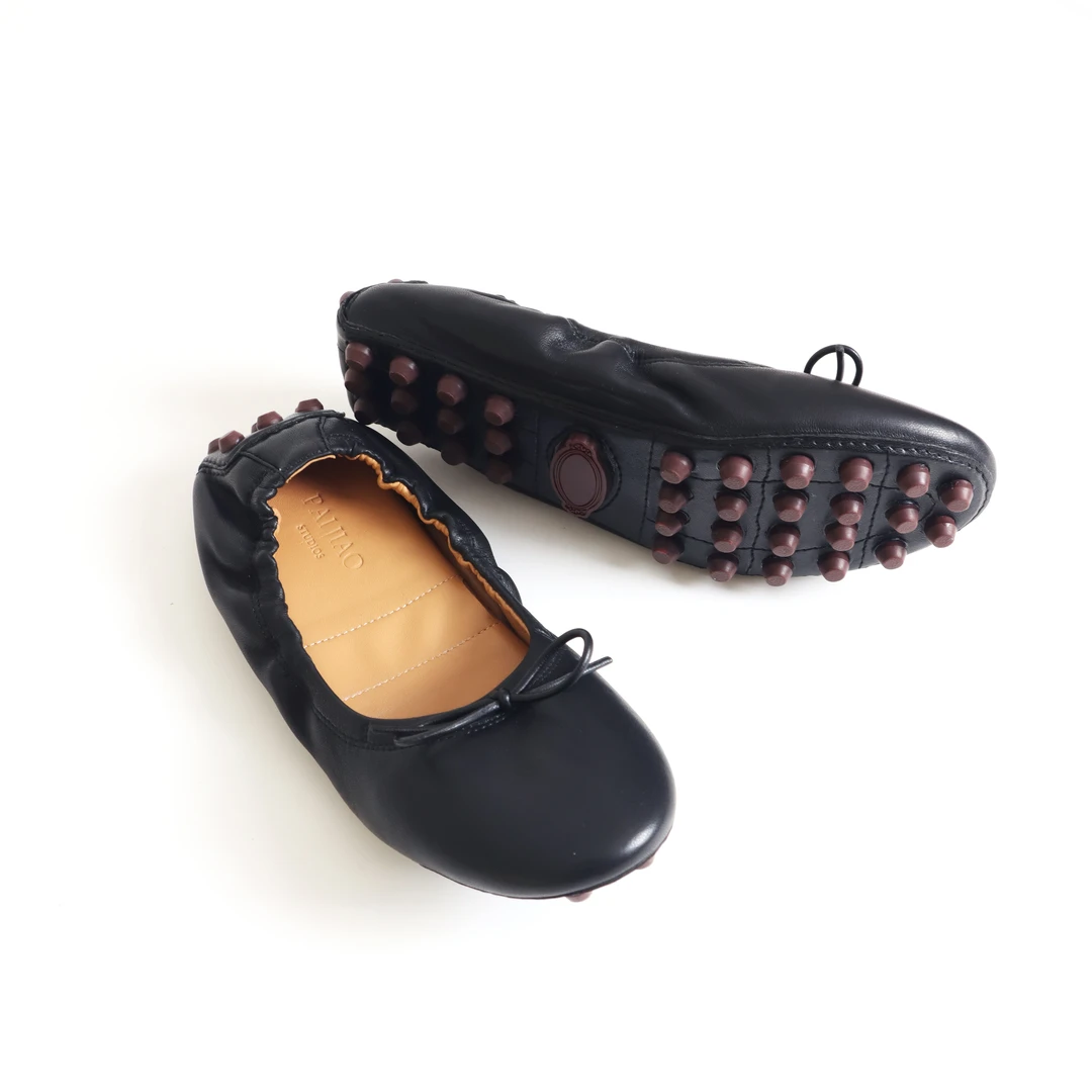 羊皮版~春夏浅口一脚蹬女士蝴蝶结豆豆底芭蕾舞鞋平底女鞋7758-1