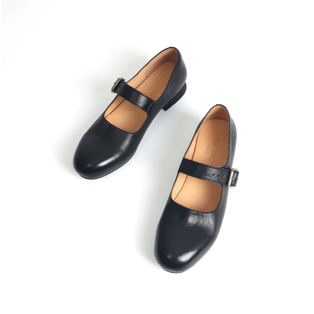 乐福鞋女复古英伦风玛丽珍小皮鞋一脚蹬水洗马皮奶奶单鞋950-9