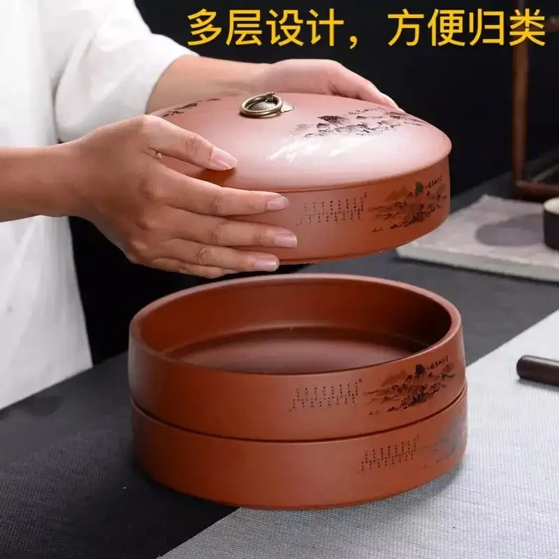 【富春山居图】手工紫砂茶叶储存罐醒茶防潮防水茶叶罐密封储物罐
