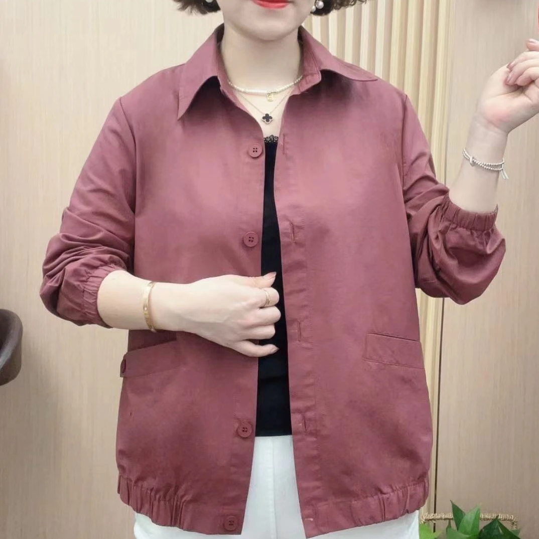 外套春秋时尚大码纯色显瘦休闲妈妈装长袖百搭洋气韩版宽松女士