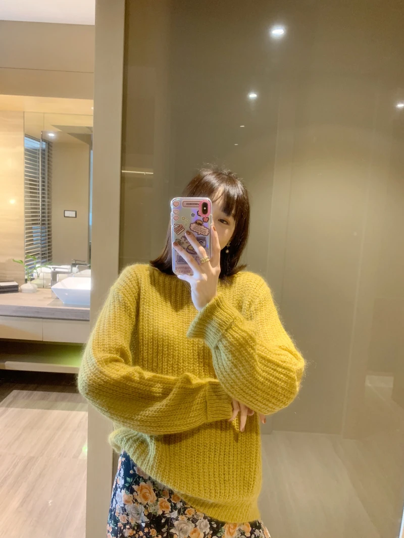 ◆张静芝 秋冬芥末黄松软韩范儿韩国小姐姐仙气毛衣