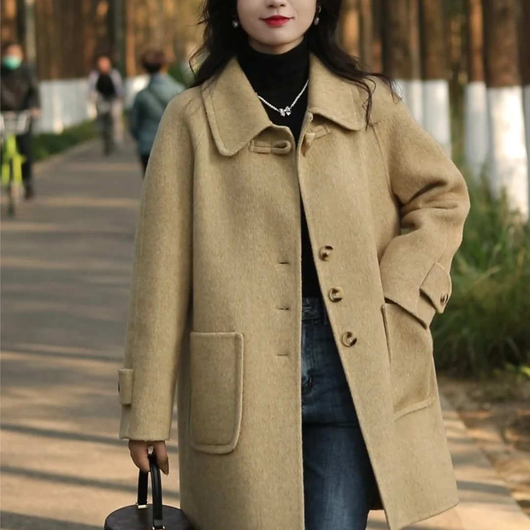 【油画】羊驼毛羊毛大衣H版型百搭中长款加厚冬新款小个子8369