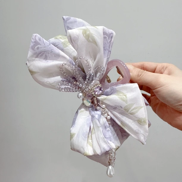 国风清新紫罗兰水墨抓夹 手工气质古风紫色超仙优雅百搭