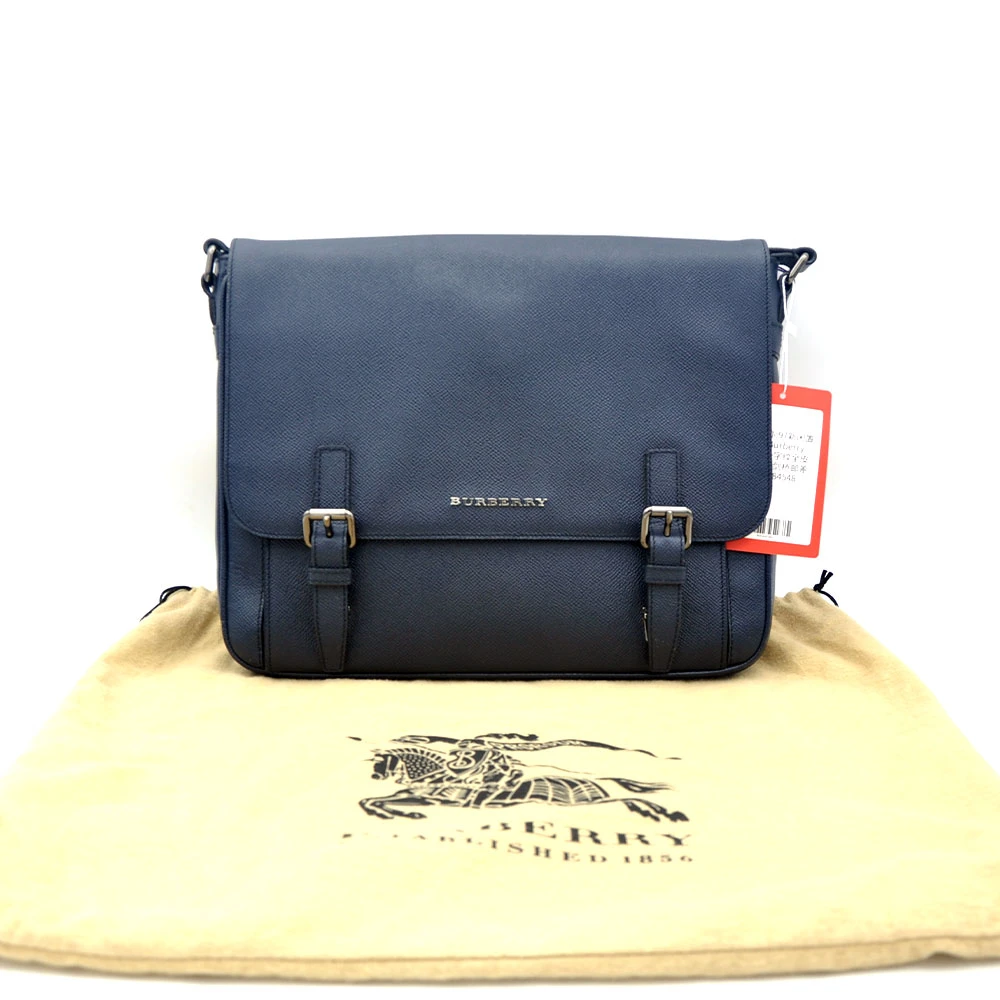 95新 BURBERRY/博柏利 97新闲置 海军蓝十字纹剑桥邮差包/84548
