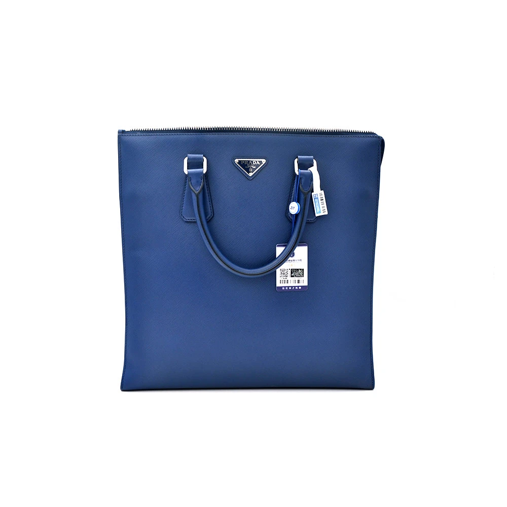 95新 Prada/普拉达 98新经典皇家蓝十字纹手提托特包34＊35/91390