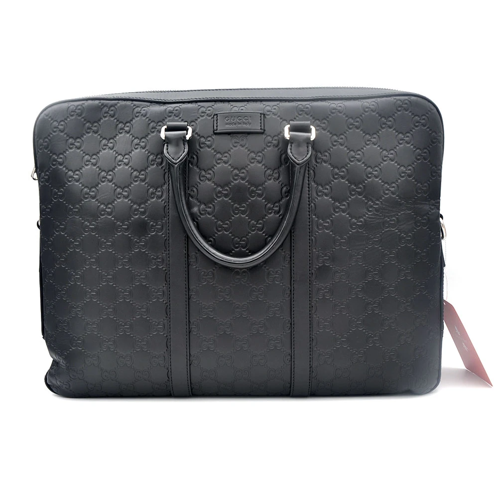 95新 GUCCI/古驰 98新 黑银老花压纹手提公文包40*30/09033