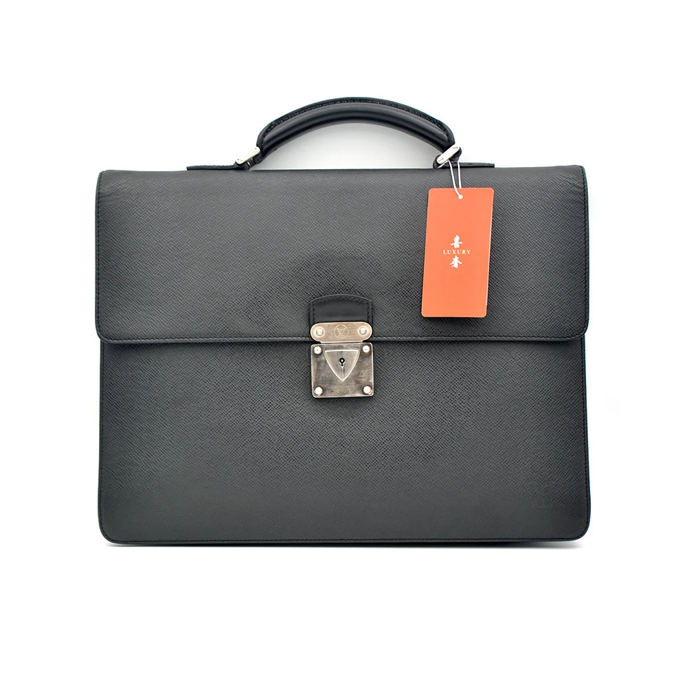 95新 LouisVuitton/路易威登 97新黑银十字纹全皮手提公文包/0683
