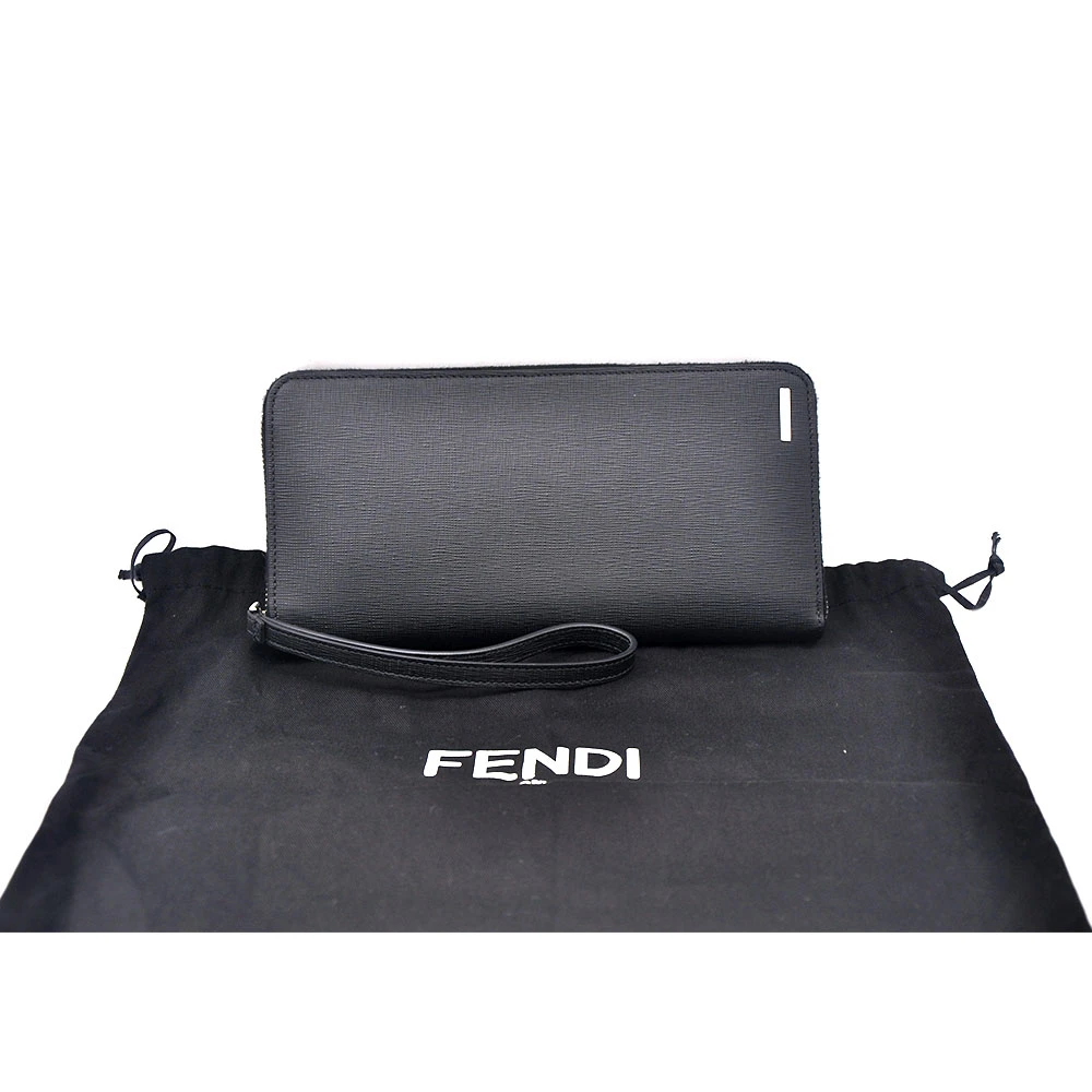 95新 FENDI/芬迪 98新经典黑银十字纹长款手拿钱包23＊12/94256
