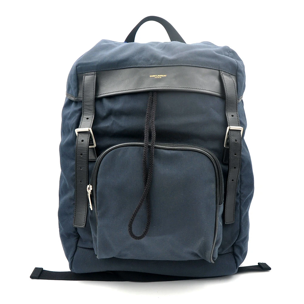 95新 YSL/圣罗兰 98新 海军蓝双扣翻盖双肩背包28*40/25145