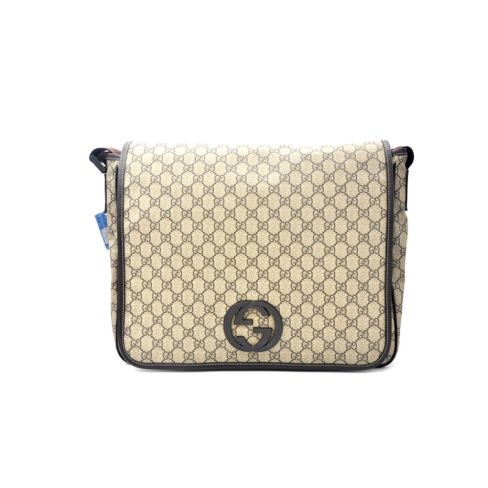 95新 GUCCI/古驰 97新 棕老花大logo翻盖斜挎邮差包38＊34/59764