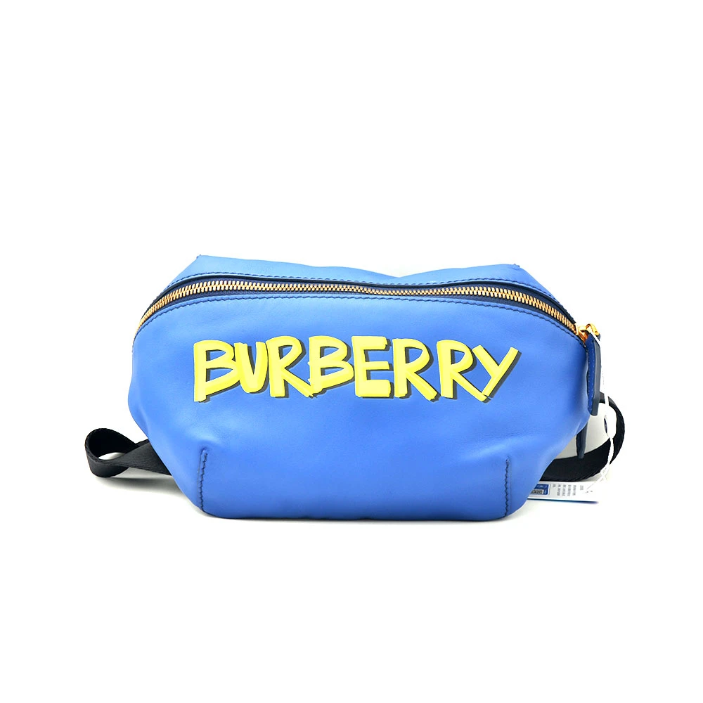 99新 BURBERRY/博柏利 99新限定蓝色字母涂鸦腰包胸包25＊20/16540