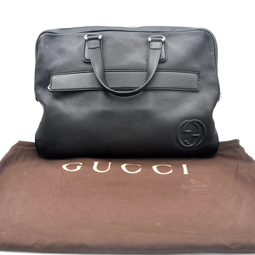 95新 GUCCI/古驰 97新 黑色荔枝纹手提单肩公文包40＊30/26827