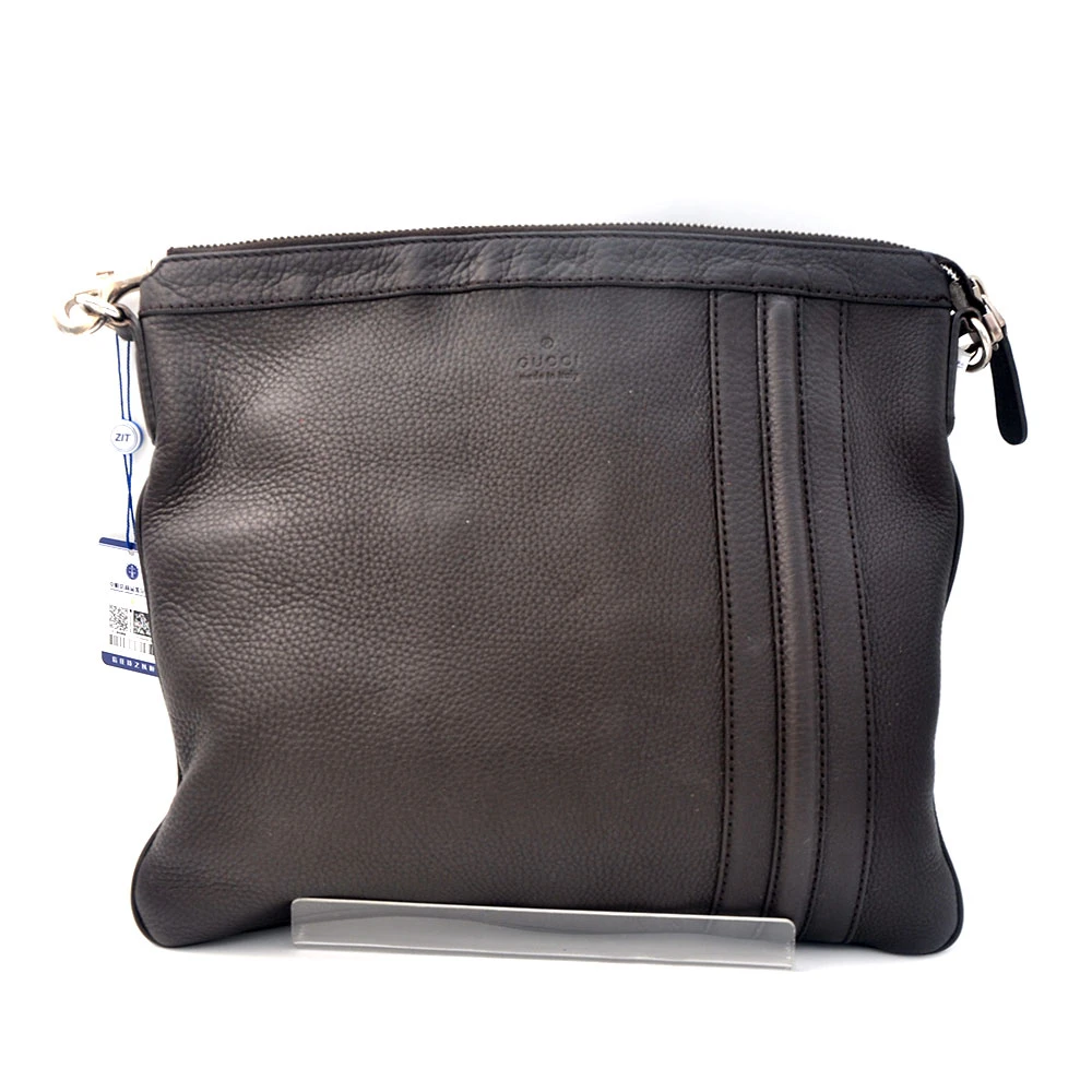 95新 GUCCI/古驰 97新 乌木色荔枝纹全皮单肩斜挎包34＊30/23407