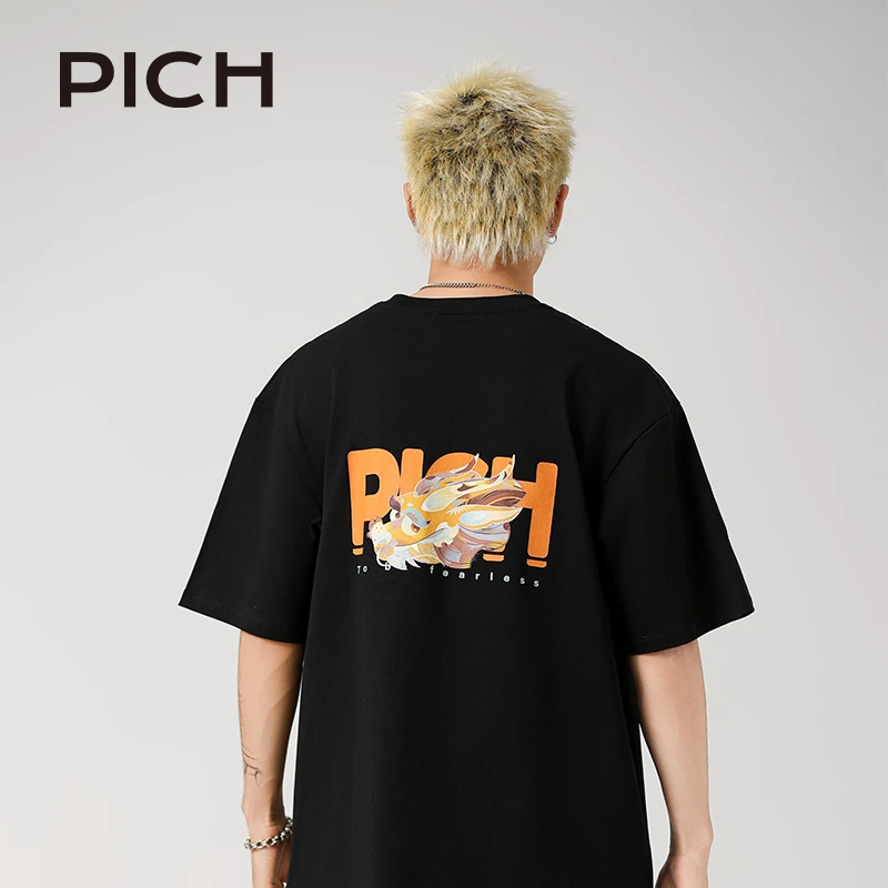 PICH 龙行天下国潮印花短袖T恤春夏季男女同款宽松休闲半袖T恤