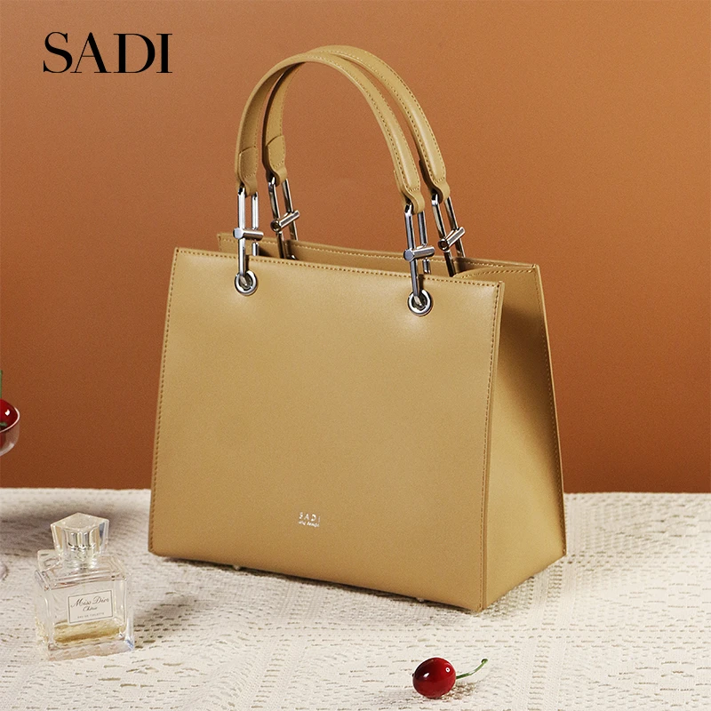 SADI托特包单肩车缝线精品时尚牛剖层皮革萨迪公文手提包SDS30365