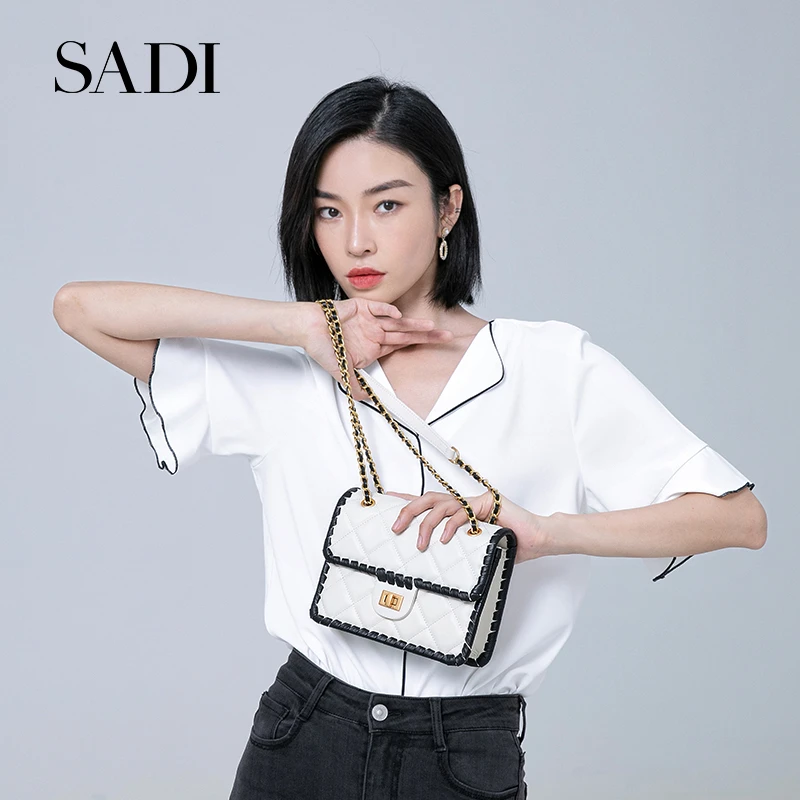 SADI/萨迪白色时尚百搭单肩链条小香风小方包SDX20329通勤女士
