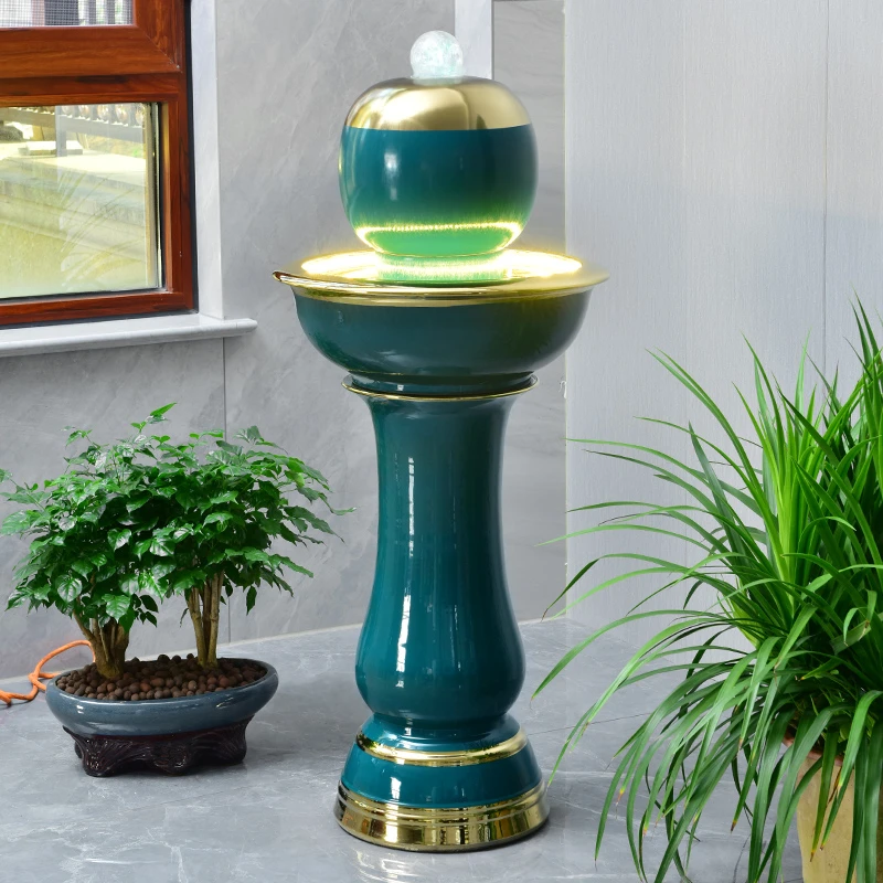 室内陶瓷中式轻奢循环流水招财工艺品摆件办公室玄关客厅开业礼品