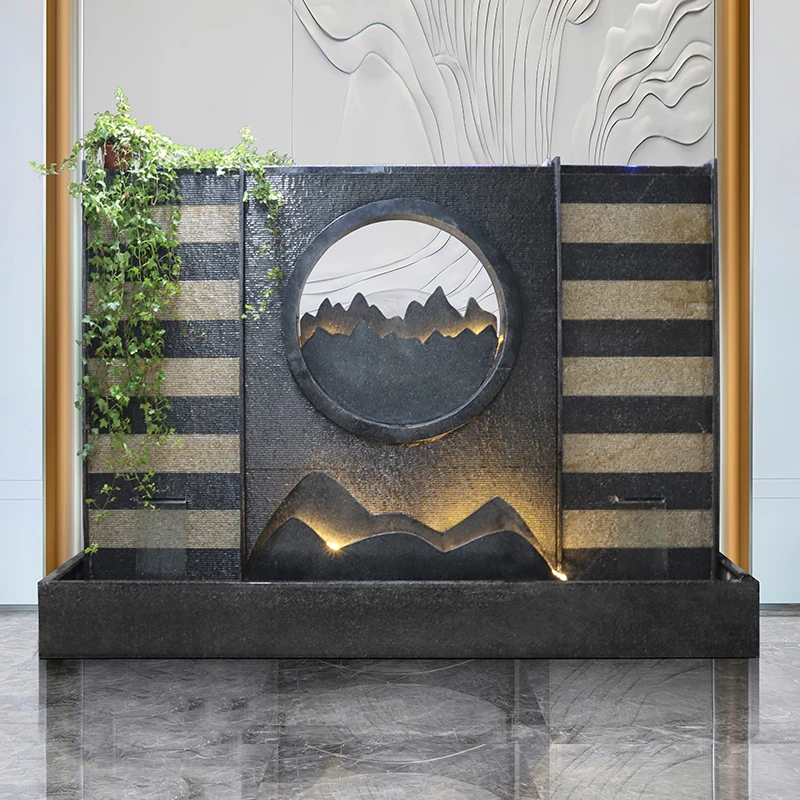新中式水幕墙客厅景观造景庭院阳台装饰石头款户外流水墙落地摆件