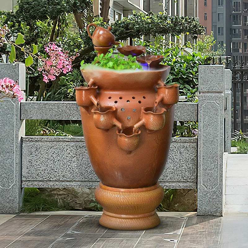 流水生财摆件大型陶瓷落地办公室装饰玄关水景酒店大堂造景风水轮