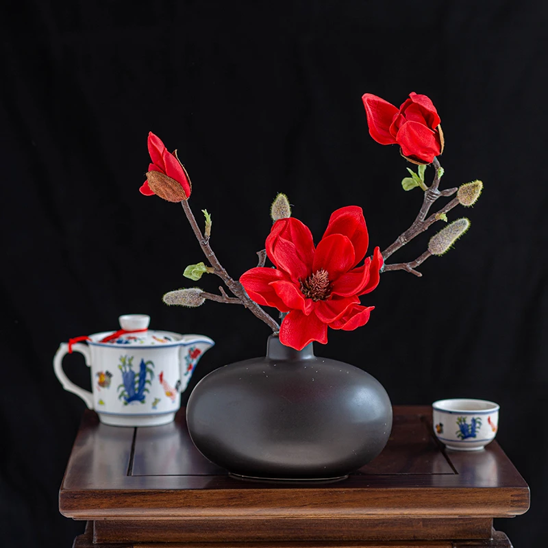 仿真玉兰花套装陶瓷花瓶桌面摆放花卉高档逼真花艺客厅餐厅装饰