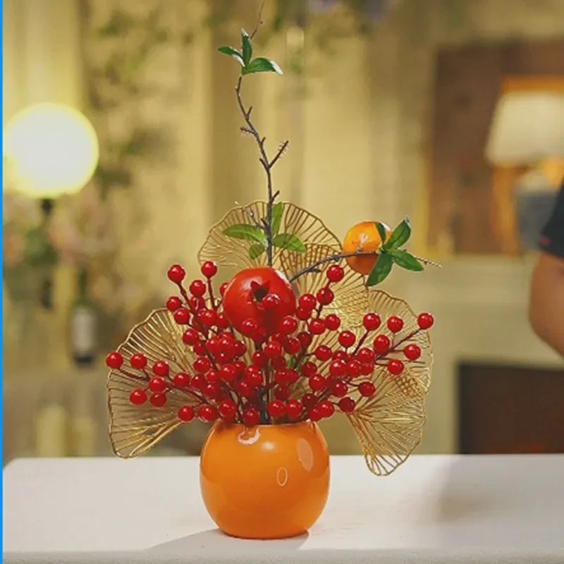 发财果石榴仿真花客厅茶几餐桌玄关隔断装饰喜气摆件