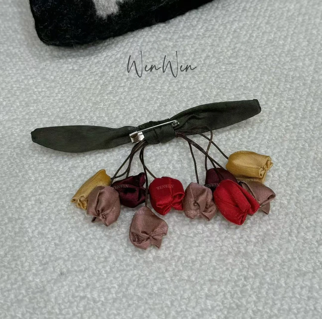 非金属布艺胸针 WENWEN-【秋冬手工桑蚕丝小柿子挂饰胸针】SP0049