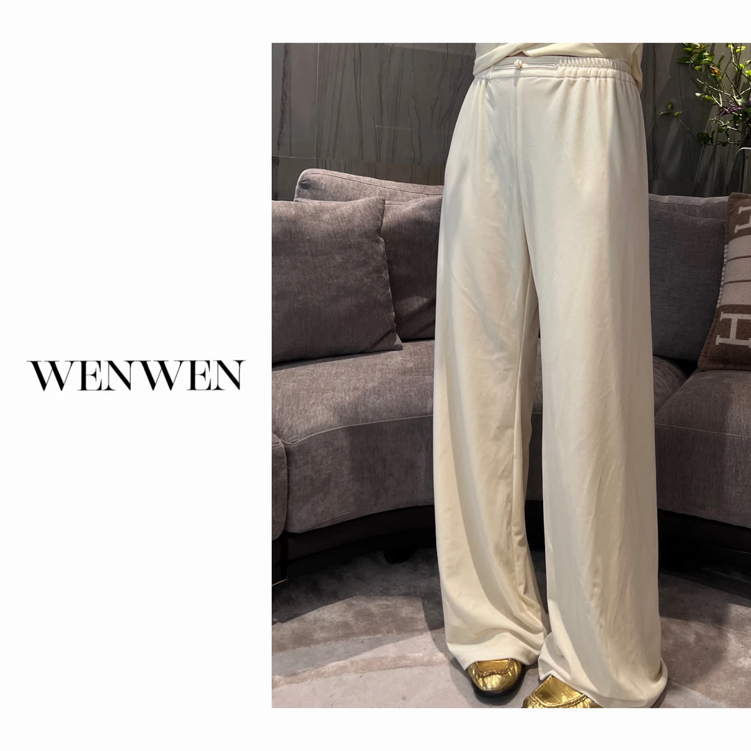 WENWEN/23SS【纯色垂感松紧高腰直筒休闲百搭丝绒裤】