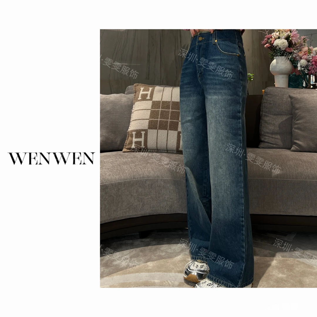 WENWEN/23SS【秋冬新款撞色腰头高级感直筒显瘦百搭牛仔裤】