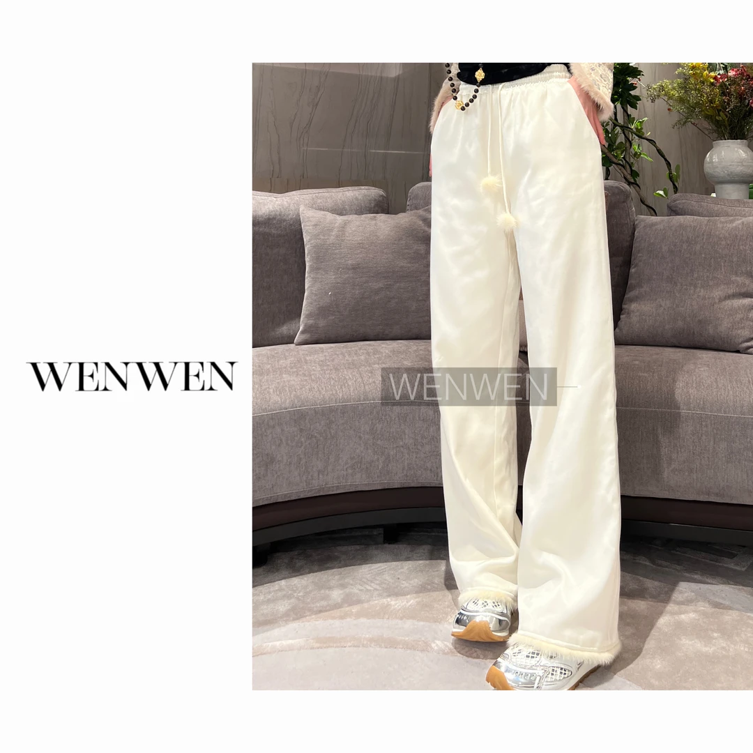 高定-WENWEN【秋冬新品新中式高级显瘦加棉加厚百搭垂感直筒裤】