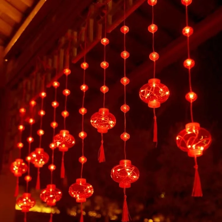 2025新年红灯笼装饰灯家里过年布置春节led彩灯闪灯串灯窗帘灯串