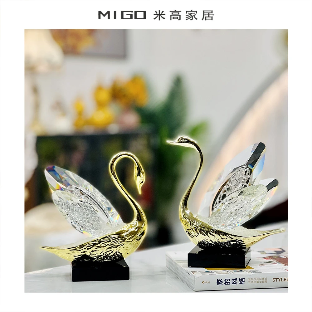 【米高家居】新中式美式水晶天鹅玄关家居摆件